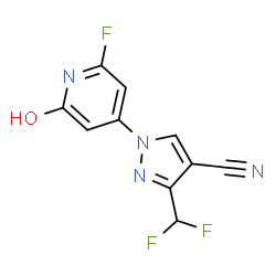 ChemSpider 2D Image | 3-(Difluoromethyl)-1-(2-fluoro-6-hydroxy-4-pyridinyl)-1H-pyrazole-4-carbonitrile | C10H5F3N4O