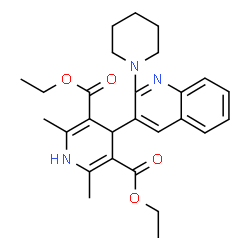 ChemSpider 2D Image | Diethyl 2,6-dimethyl-4-[2-(1-piperidinyl)-3-quinolinyl]-1,4-dihydro-3,5-pyridinedicarboxylate | C27H33N3O4