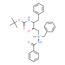 ChemSpider 2D Image | (2S)-1-[(1S)-2-Benzoyl-1-benzyl-1-methylhydraziniumyl]-3-({[(2-methyl-2-propanyl)oxy]carbonyl}amino)-4-phenyl-2-butanolate | C30H37N3O4
