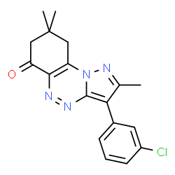 ChemSpider 2D Image | 3-(3-Chlorophenyl)-2,8,8-trimethyl-8,9-dihydropyrazolo[5,1-c][1,2,4]benzotriazin-6(7H)-one | C18H17ClN4O