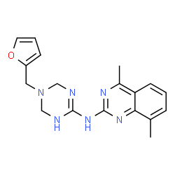 ChemSpider 2D Image | N-[5-(2-Furylmethyl)-1,4,5,6-tetrahydro-1,3,5-triazin-2-yl]-4,8-dimethyl-2-quinazolinamine | C18H20N6O