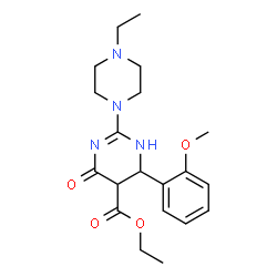 ChemSpider 2D Image | Ethyl 2-(4-ethyl-1-piperazinyl)-4-(2-methoxyphenyl)-6-oxo-1,4,5,6-tetrahydro-5-pyrimidinecarboxylate | C20H28N4O4