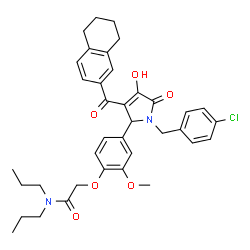 ChemSpider 2D Image | 2-{4-[1-(4-Chlorobenzyl)-4-hydroxy-5-oxo-3-(5,6,7,8-tetrahydro-2-naphthalenylcarbonyl)-2,5-dihydro-1H-pyrrol-2-yl]-2-methoxyphenoxy}-N,N-dipropylacetamide | C37H41ClN2O6