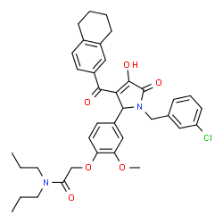 ChemSpider 2D Image | 2-{4-[1-(3-Chlorobenzyl)-4-hydroxy-5-oxo-3-(5,6,7,8-tetrahydro-2-naphthalenylcarbonyl)-2,5-dihydro-1H-pyrrol-2-yl]-2-methoxyphenoxy}-N,N-dipropylacetamide | C37H41ClN2O6