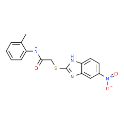ChemSpider 2D Image | N-(2-Methylphenyl)-2-[(5-nitro-1H-benzimidazol-2-yl)sulfanyl]acetamide | C16H14N4O3S