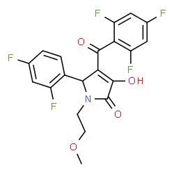 ChemSpider 2D Image | 5-(2,4-Difluorophenyl)-3-hydroxy-1-(2-methoxyethyl)-4-(2,4,6-trifluorobenzoyl)-1,5-dihydro-2H-pyrrol-2-one | C20H14F5NO4