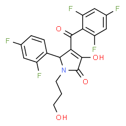 ChemSpider 2D Image | 5-(2,4-Difluorophenyl)-3-hydroxy-1-(3-hydroxypropyl)-4-(2,4,6-trifluorobenzoyl)-1,5-dihydro-2H-pyrrol-2-one | C20H14F5NO4