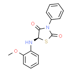 ChemSpider 2D Image | (5R)-5-[(2-Methoxyphenyl)amino]-3-phenyl-1,3-thiazolidine-2,4-dione | C16H14N2O3S
