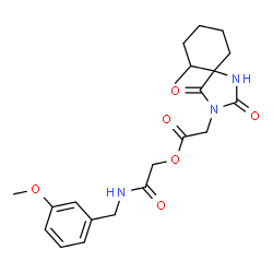 ChemSpider 2D Image | 2-[(3-Methoxybenzyl)amino]-2-oxoethyl (6-methyl-2,4-dioxo-1,3-diazaspiro[4.5]dec-3-yl)acetate | C21H27N3O6