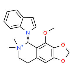ChemSpider 2D Image | (5S)-5-(1H-Indol-1-yl)-4-methoxy-6,6-dimethyl-5,6,7,8-tetrahydro[1,3]dioxolo[4,5-g]isoquinolin-6-ium | C21H23N2O3