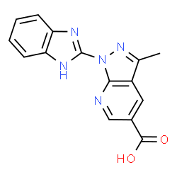 ChemSpider 2D Image | 1-(1H-Benzimidazol-2-yl)-3-methyl-1H-pyrazolo[3,4-b]pyridine-5-carboxylic acid | C15H11N5O2