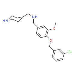 ChemSpider 2D Image | 1-{4-[(3-Chlorobenzyl)oxy]-3-methoxyphenyl}-N-(4-piperidinylmethyl)methanamine | C21H27ClN2O2