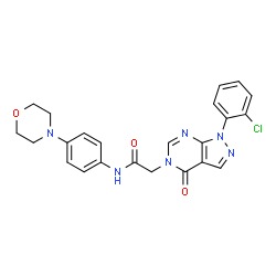 ChemSpider 2D Image | 2-[1-(2-Chlorophenyl)-4-oxo-1,4-dihydro-5H-pyrazolo[3,4-d]pyrimidin-5-yl]-N-[4-(4-morpholinyl)phenyl]acetamide | C23H21ClN6O3
