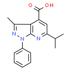 ChemSpider 2D Image | 6-isopropyl-3-methyl-1-phenylpyrazolo[3,4-b]pyridine-4-carboxylic acid | C17H17N3O2