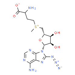 ChemSpider 2D Image | 2-Amino-4-[{[(2S,3S,4R,5R)-5-(6-amino-8-azido-9H-purin-9-yl)-3,4-dihydroxytetrahydro-2-furanyl]methyl}(methyl)sulfonio]butanoate | C15H21N9O5S