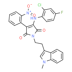 ChemSpider 2D Image | 3-[(2-Chloro-4-fluorophenyl)amino]-1-[2-(1-methyl-1H-indol-3-yl)ethyl]-4-(2-nitrophenyl)-1H-pyrrole-2,5-dione | C27H20ClFN4O4