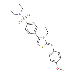 ChemSpider 2D Image | N,N-Diethyl-4-{(2Z)-3-ethyl-2-[(4-methoxyphenyl)imino]-2,3-dihydro-1,3-thiazol-4-yl}benzenesulfonamide | C22H27N3O3S2