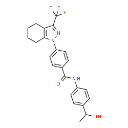 ChemSpider 2D Image | N-[4-(1-Hydroxyethyl)phenyl]-4-[3-(trifluoromethyl)-4,5,6,7-tetrahydro-1H-indazol-1-yl]benzamide | C23H22F3N3O2