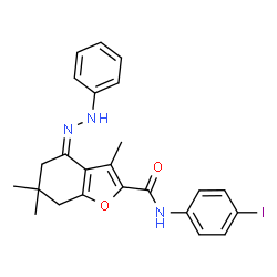 ChemSpider 2D Image | (4Z)-N-(4-Iodophenyl)-3,6,6-trimethyl-4-(phenylhydrazono)-4,5,6,7-tetrahydro-1-benzofuran-2-carboxamide | C24H24IN3O2
