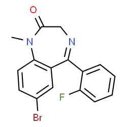 ChemSpider 2D Image | 7-Bromo-5-(2-fluorophenyl)-1-methyl-1,3-dihydro-2H-1,4-benzodiazepin-2-one | C16H12BrFN2O