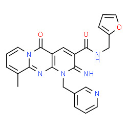 ChemSpider 2D Image | N-(2-Furylmethyl)-2-imino-10-methyl-5-oxo-1-(3-pyridinylmethyl)-1,5-dihydro-2H-dipyrido[1,2-a:2',3'-d]pyrimidine-3-carboxamide | C24H20N6O3