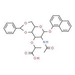 ChemSpider 2D Image | 1-Naphthyl 2-acetamido-4,6-O-benzylidene-3-O-(1-carboxyethyl)-2-deoxyhexopyranoside | C28H29NO8