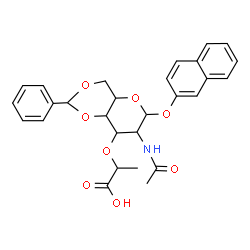ChemSpider 2D Image | 2-Naphthyl 2-acetamido-4,6-O-benzylidene-3-O-(1-carboxyethyl)-2-deoxyhexopyranoside | C28H29NO8