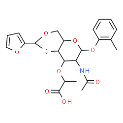 ChemSpider 2D Image | 2-Methylphenyl 2-acetamido-3-O-(1-carboxyethyl)-2-deoxy-4,6-O-(2-furylmethylene)hexopyranoside | C23H27NO9