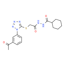 ChemSpider 2D Image | N'-({[1-(3-Acetylphenyl)-1H-tetrazol-5-yl]sulfanyl}acetyl)cyclohexanecarbohydrazide | C18H22N6O3S