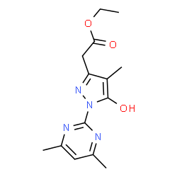 ChemSpider 2D Image | Ethyl [1-(4,6-dimethyl-2-pyrimidinyl)-5-hydroxy-4-methyl-1H-pyrazol-3-yl]acetate | C14H18N4O3