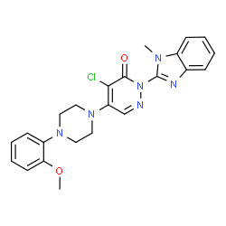 ChemSpider 2D Image | 4-Chloro-5-[4-(2-methoxyphenyl)-1-piperazinyl]-2-(1-methyl-1H-benzimidazol-2-yl)-3(2H)-pyridazinone | C23H23ClN6O2