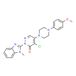 ChemSpider 2D Image | 4-Chloro-5-[4-(4-methoxyphenyl)-1-piperazinyl]-2-(1-methyl-1H-benzimidazol-2-yl)-3(2H)-pyridazinone | C23H23ClN6O2