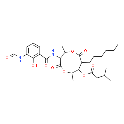 ChemSpider 2D Image | 3-[(3-Formamido-2-hydroxybenzoyl)amino]-8-hexyl-2,6-dimethyl-4,9-dioxo-1,5-dioxonan-7-yl 3-methylbutanoate | C28H40N2O9