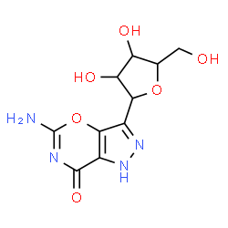 ChemSpider 2D Image | 1-(5-Amino-7-oxo-1,7-dihydropyrazolo[3,4-e][1,3]oxazin-3-yl)-1,4-anhydropentitol | C10H12N4O6
