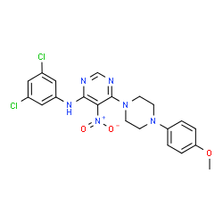 ChemSpider 2D Image | N-(3,5-Dichlorophenyl)-6-[4-(4-methoxyphenyl)piperazin-1-yl]-5-nitropyrimidin-4-amine | C21H20Cl2N6O3