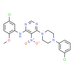 ChemSpider 2D Image | N-(5-Chloro-2-methoxyphenyl)-6-[4-(3-chlorophenyl)piperazin-1-yl]-5-nitropyrimidin-4-amine | C21H20Cl2N6O3