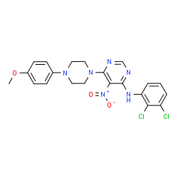 ChemSpider 2D Image | N-(2,3-Dichlorophenyl)-6-[4-(4-methoxyphenyl)-1-piperazinyl]-5-nitro-4-pyrimidinamine | C21H20Cl2N6O3