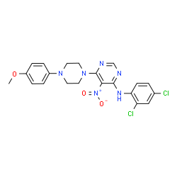 ChemSpider 2D Image | N-(2,4-Dichlorophenyl)-6-[4-(4-methoxyphenyl)-1-piperazinyl]-5-nitro-4-pyrimidinamine | C21H20Cl2N6O3