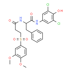 ChemSpider 2D Image | N-(3,5-Dichloro-4-hydroxyphenyl)-Nalpha-{3-[(3,4-dimethoxyphenyl)sulfonyl]propanoyl}phenylalaninamide | C26H26Cl2N2O7S