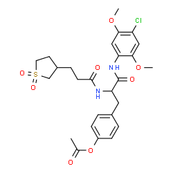 ChemSpider 2D Image | 4-(3-[(4-Chloro-2,5-dimethoxyphenyl)amino]-2-{[3-(1,1-dioxidotetrahydro-3-thiophenyl)propanoyl]amino}-3-oxopropyl)phenyl acetate | C26H31ClN2O8S