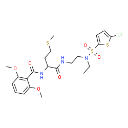 ChemSpider 2D Image | N-{1-[(2-{[(5-Chloro-2-thienyl)sulfonyl](ethyl)amino}ethyl)amino]-4-(methylsulfanyl)-1-oxo-2-butanyl}-2,6-dimethoxybenzamide | C22H30ClN3O6S3