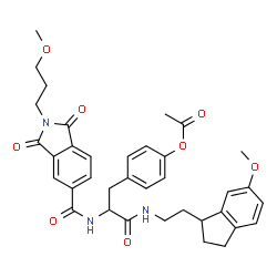 ChemSpider 2D Image | 4-[3-{[2-(6-Methoxy-2,3-dihydro-1H-inden-1-yl)ethyl]amino}-2-({[2-(3-methoxypropyl)-1,3-dioxo-2,3-dihydro-1H-isoindol-5-yl]carbonyl}amino)-3-oxopropyl]phenyl acetate | C36H39N3O8