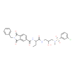 ChemSpider 2D Image | 2-Benzyl-N-{1-[(3-{[(3-chlorophenyl)sulfonyl](methyl)amino}-2-hydroxypropyl)amino]-1-oxo-2-butanyl}-1,3-dioxo-5-isoindolinecarboxamide | C30H31ClN4O7S