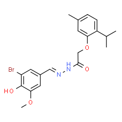 ChemSpider 2D Image | N'-[(E)-(3-Bromo-4-hydroxy-5-methoxyphenyl)methylene]-2-(2-isopropyl-5-methylphenoxy)acetohydrazide | C20H23BrN2O4