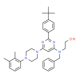 ChemSpider 2D Image | 2-(Benzyl{6-[4-(2,3-dimethylphenyl)-1-piperazinyl]-2-[4-(2-methyl-2-propanyl)phenyl]-4-pyrimidinyl}amino)ethanol | C35H43N5O