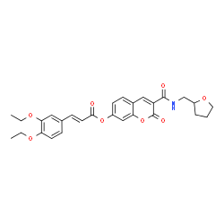 ChemSpider 2D Image | 2-Oxo-3-[(tetrahydro-2-furanylmethyl)carbamoyl]-2H-chromen-7-yl (2E)-3-(3,4-diethoxyphenyl)acrylate | C28H29NO8