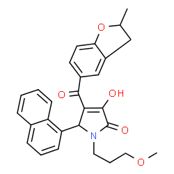 ChemSpider 2D Image | 3-Hydroxy-1-(3-methoxypropyl)-4-[(2-methyl-2,3-dihydro-1-benzofuran-5-yl)carbonyl]-5-(1-naphthyl)-1,5-dihydro-2H-pyrrol-2-one | C28H27NO5