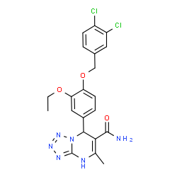 ChemSpider 2D Image | 7-{4-[(3,4-Dichlorobenzyl)oxy]-3-ethoxyphenyl}-5-methyl-1,7-dihydrotetrazolo[1,5-a]pyrimidine-6-carboxamide | C21H20Cl2N6O3