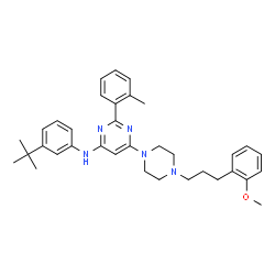 ChemSpider 2D Image | 6-{4-[3-(2-Methoxyphenyl)propyl]-1-piperazinyl}-2-(2-methylphenyl)-N-[3-(2-methyl-2-propanyl)phenyl]-4-pyrimidinamine | C35H43N5O