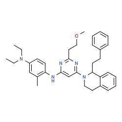 ChemSpider 2D Image | N~4~,N~4~-Diethyl-N~1~-{2-(2-methoxyethyl)-6-[1-(2-phenylethyl)-3,4-dihydro-2(1H)-isoquinolinyl]-4-pyrimidinyl}-2-methyl-1,4-benzenediamine | C35H43N5O